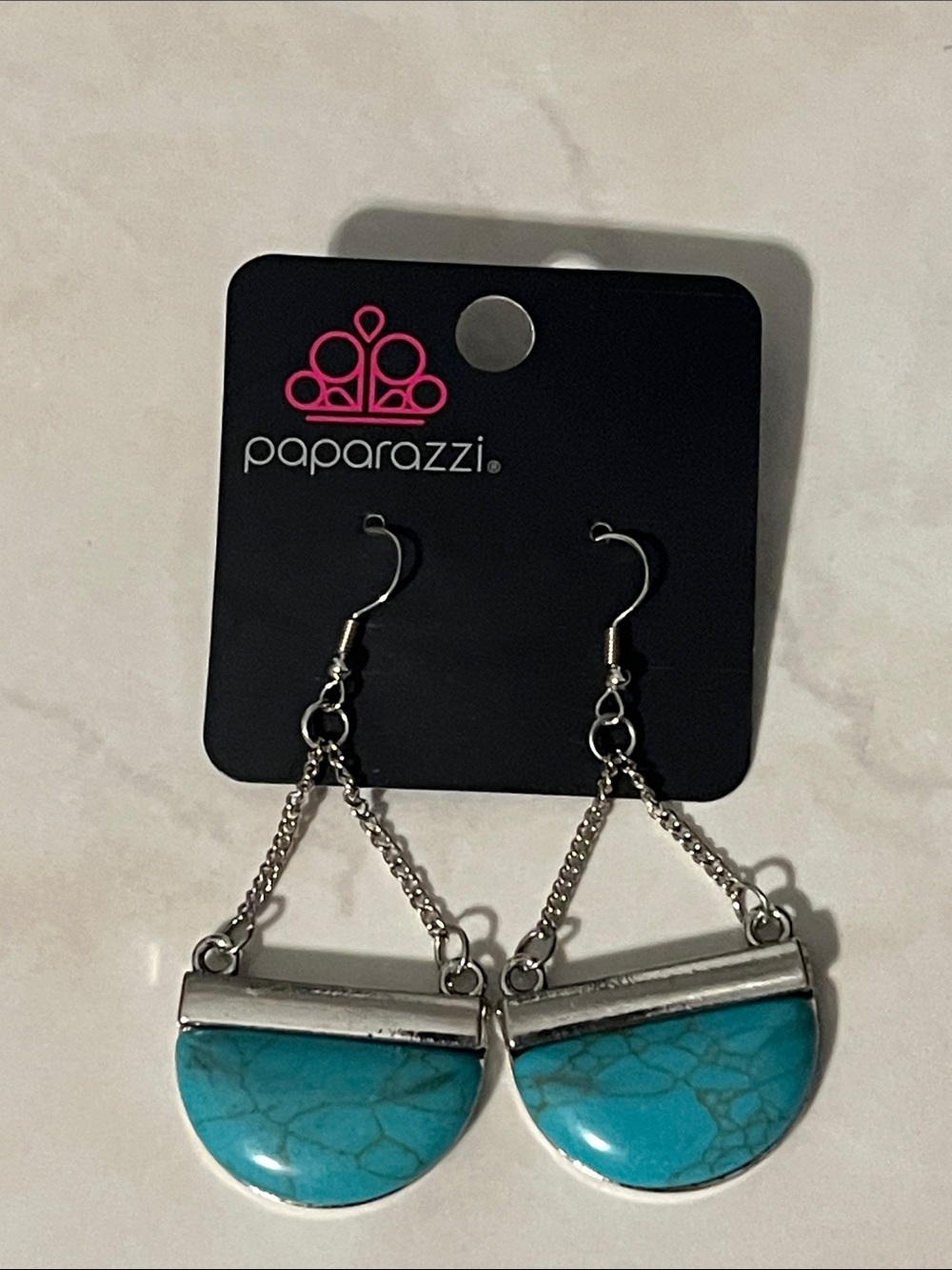 Paparazzi Turquoise Half-Moon Drop Earrings in Silver-Tone